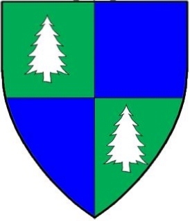 Quarterly vert and azure, in bend two pine trees couped argent.